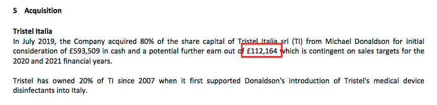 tstl tristel HY 2020 results note 5 italy