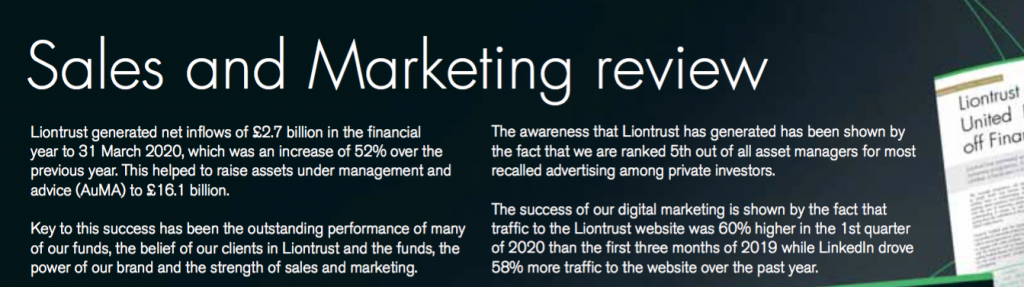 clig city of london investment fy 2020 results liontrust sales and marketing