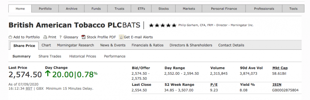 free stock screeners morningstar extra data british american tobacco